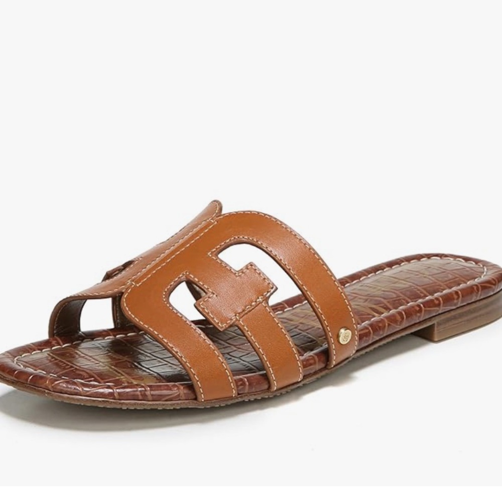 Sam Edelman Brown Leather Slide Sandals with Woven Straps